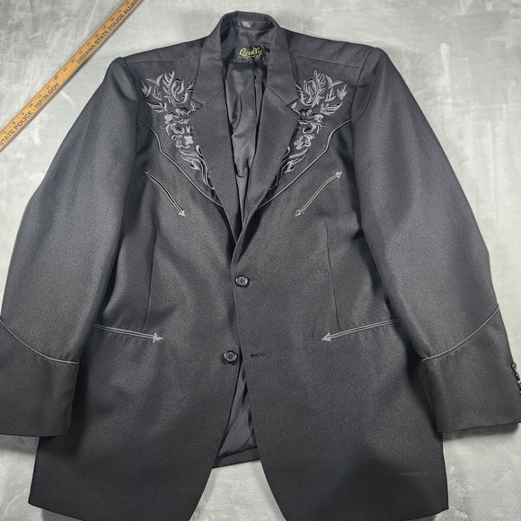 Scully Floral Tonal Embroidered Blazer Mens 48L Black Western Sport Coat New - Picture 1 of 10
